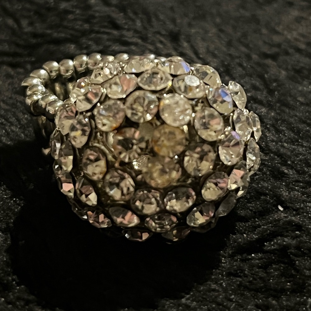 Amrita Singh Gunmetal Crystal Stretch Cocktail Ring .